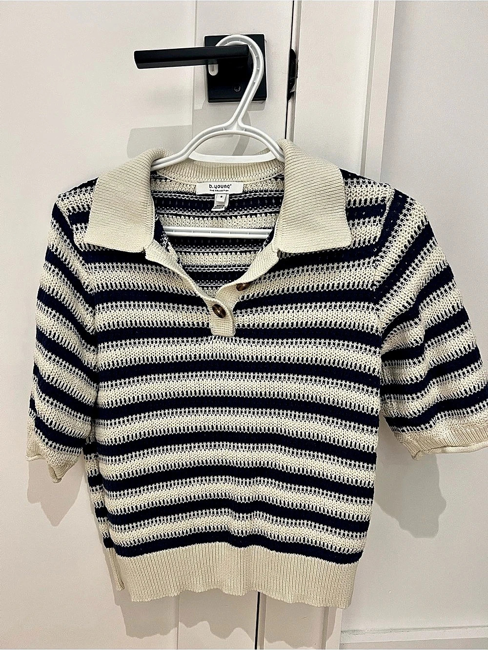 B.Young Bymkala Polo Jumper Striped Top in Blue & Cream